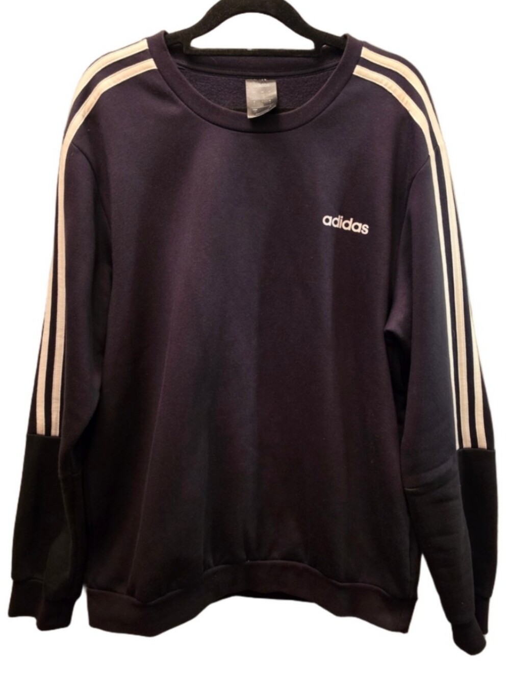 Adidas Essentials 3 Stripe Navy Blue Crewneck Sweatshirt Pullover L